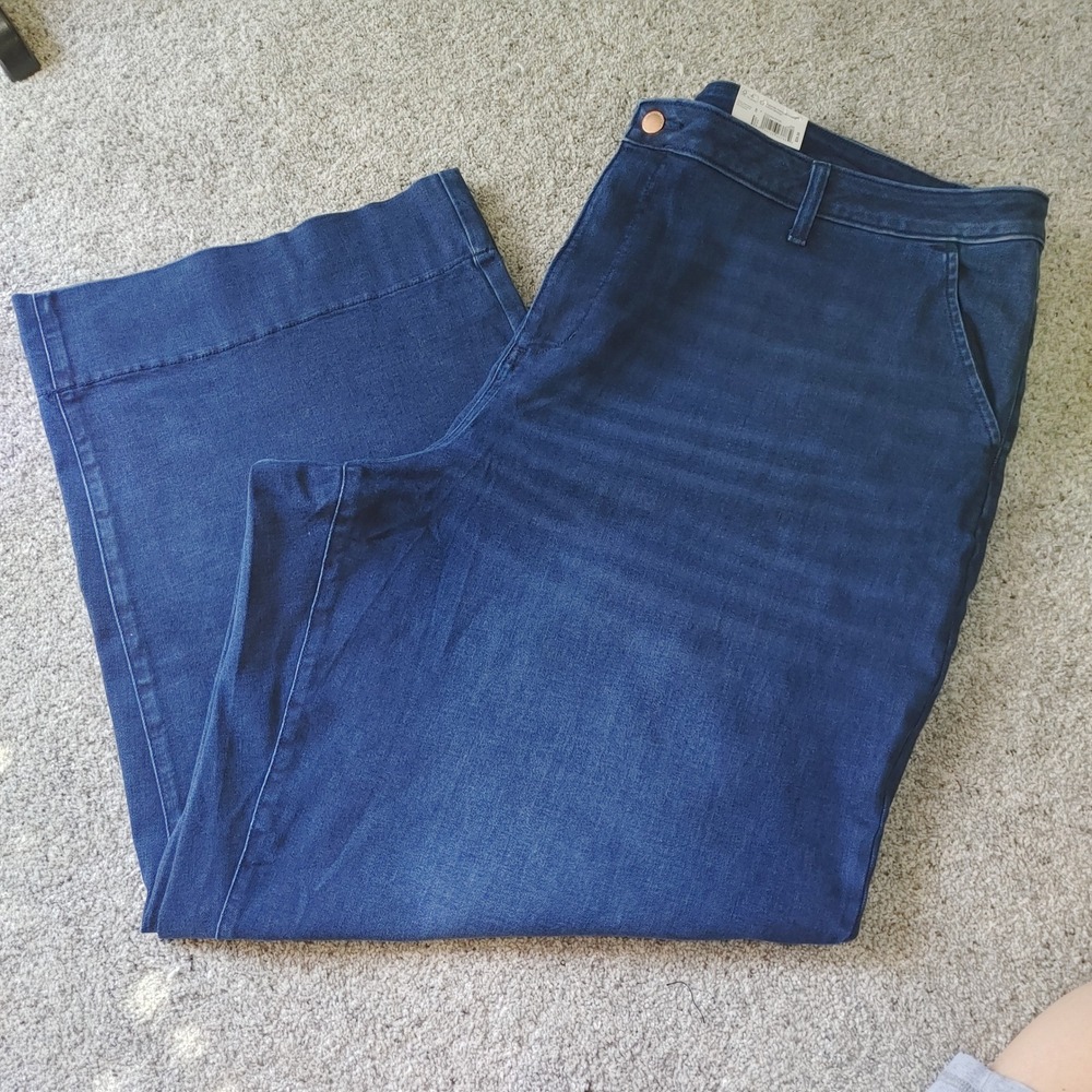 New Sonoma High Rise Trouser Jeans 28W Dark Wash Super Stretch Wide Leg